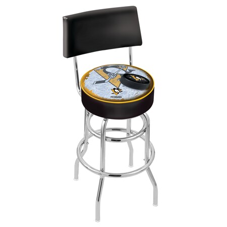 Holland Bar Stool Co 25" Chrome 2-Ring Pittsburgh Penguins Swivel Bar Stool, Back L7C425PitPen-D2